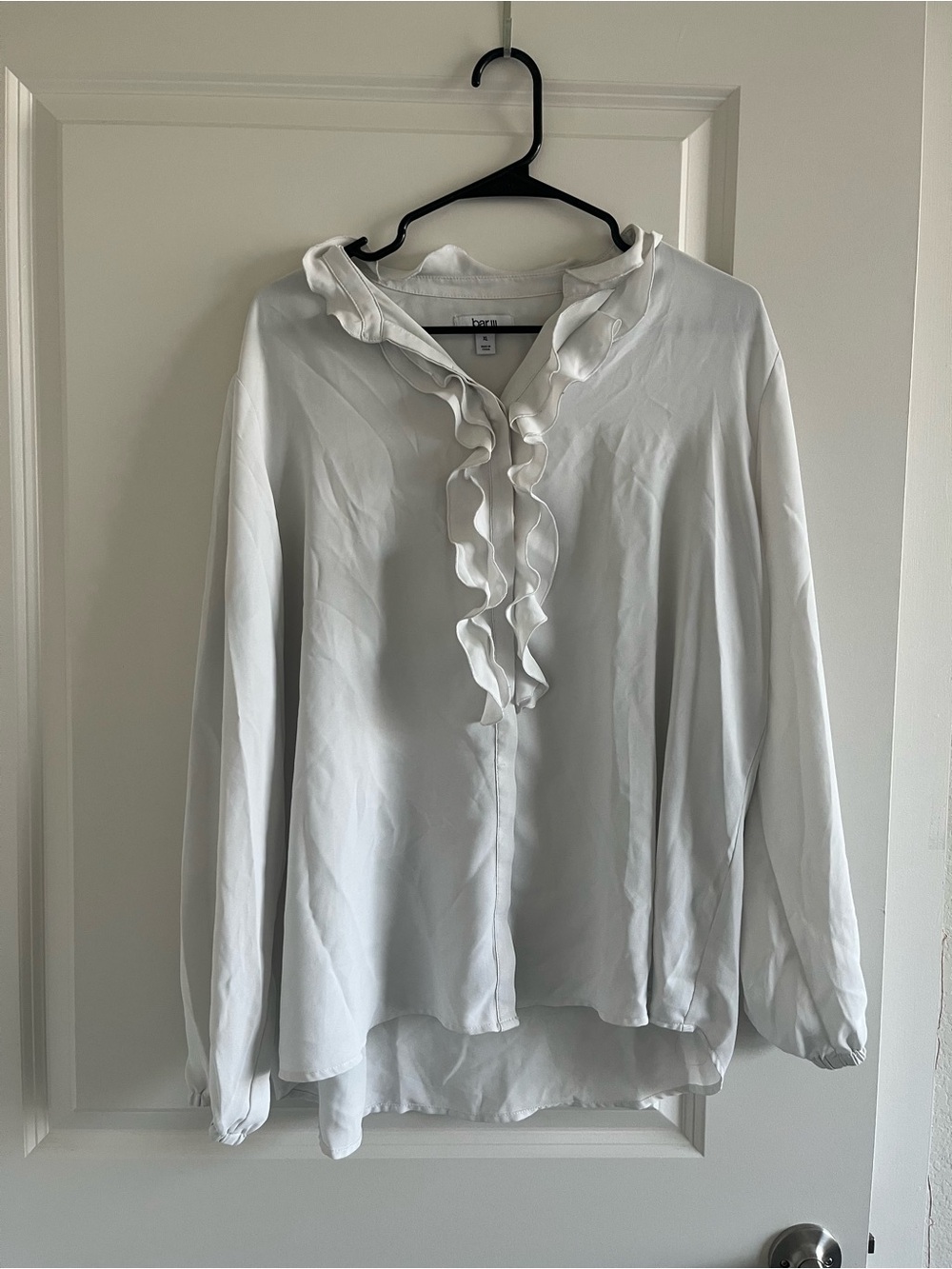 Bar III White Ruffle V-Neck Blouse